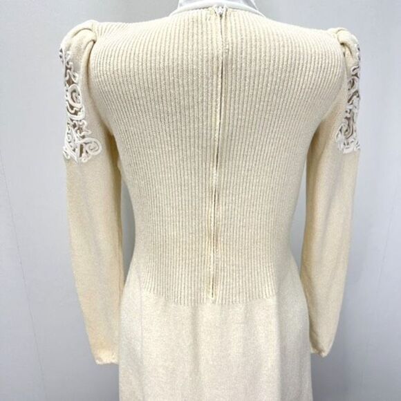 Vintage 80s Pat Sandler Wellmore Embellished Cream Sweater Dress Women’s 6 Zip - Picture 8 of 14